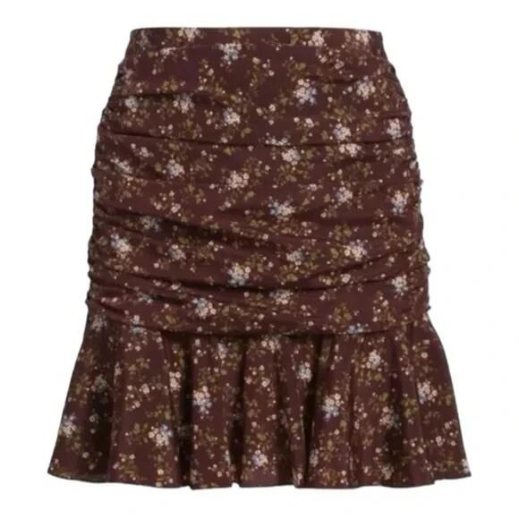 Veronica Beard Dresses & Skirts - VERONICA BEARD TARAS Mini SKIRT SILK Floral Print Ruched Merlot Red 4 S